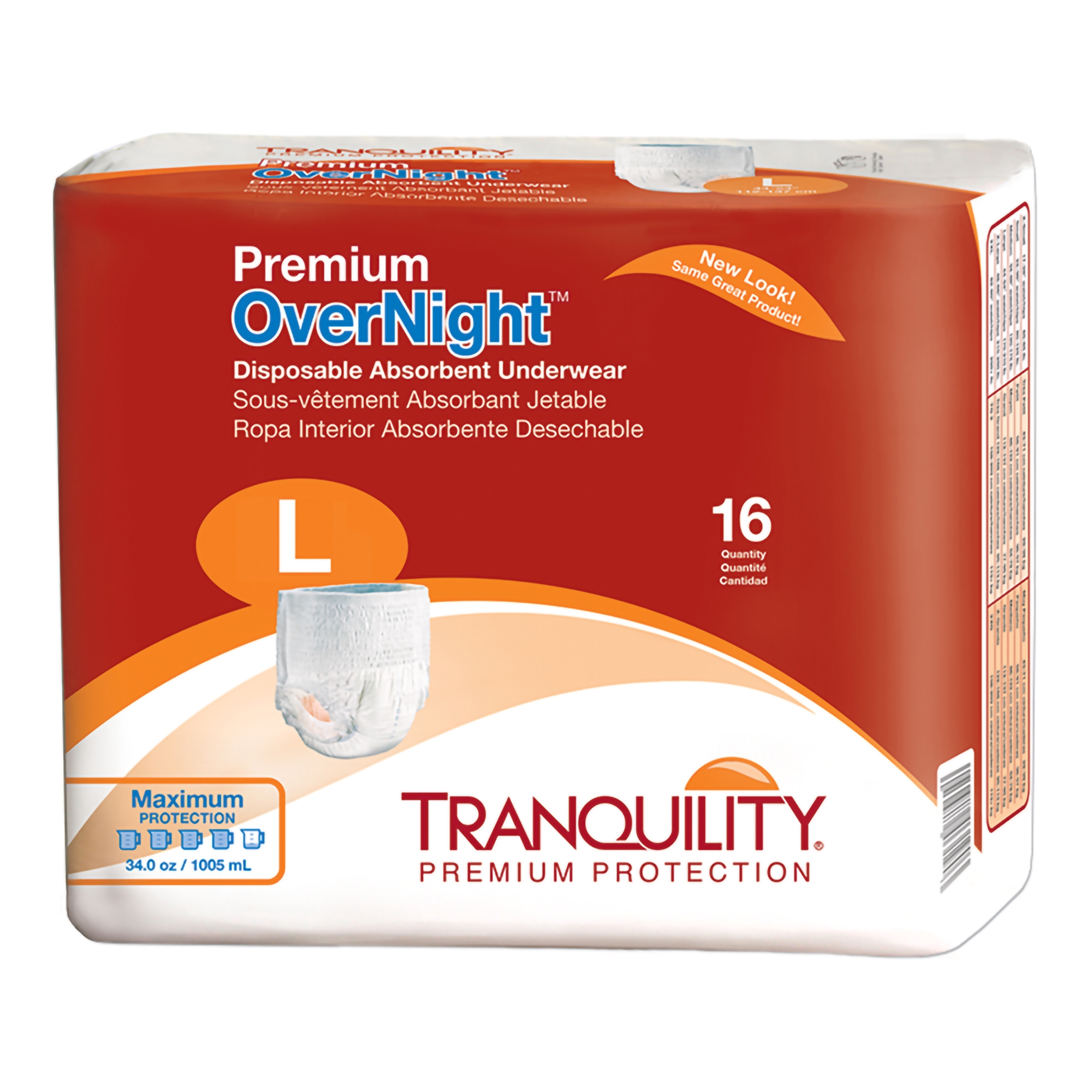 Underwear Unisex Adult Absorbent Underwear Tranquility® Premium OverNight™ Pull On with Tear Away Seams Large Disposable Heavy Absorbency (16/BX 4BX/CS 30CS/PLT) by Principle Business Enterprises  ID 2116